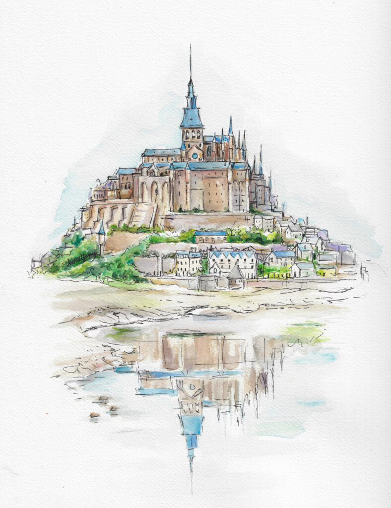 Mont Saint-Michel – custom watercolor by Anne Young.